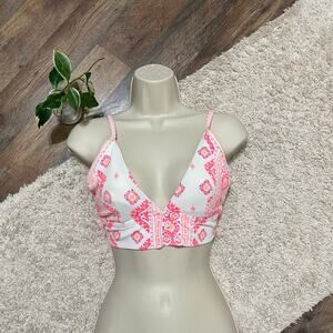 Pink and White Patterned Women's Swim Top